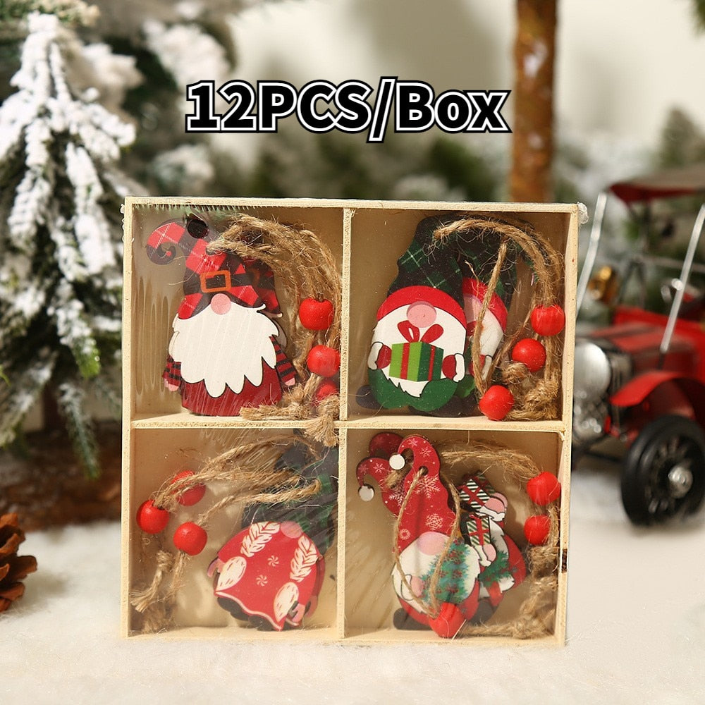 9/12 PCS Christmas Wooden Pendants