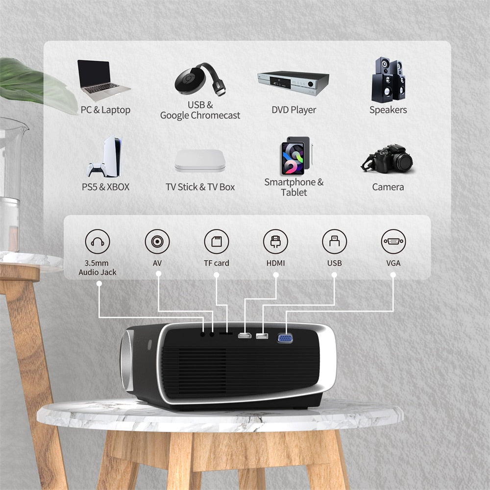 WEWATCH V56 1080P Full HD WiFi Bluetooth Built-in Speaker Video Projector for Outdoor & Home Cinema