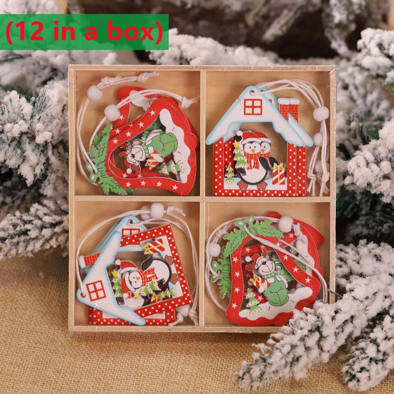 9/12 PCS Christmas Wooden Pendants