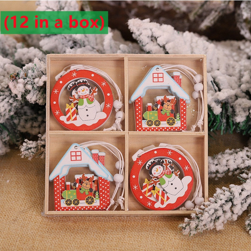 9/12 PCS Christmas Wooden Pendants