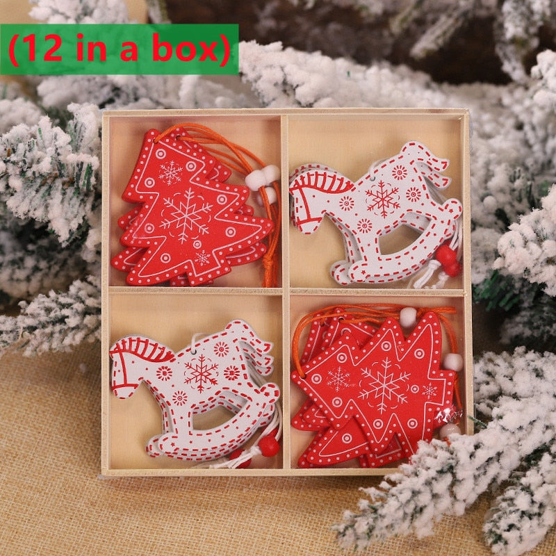 9/12 PCS Christmas Wooden Pendants