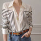 Women Elegant Black And White Striped - I Love Chiffon - Last days of Summer