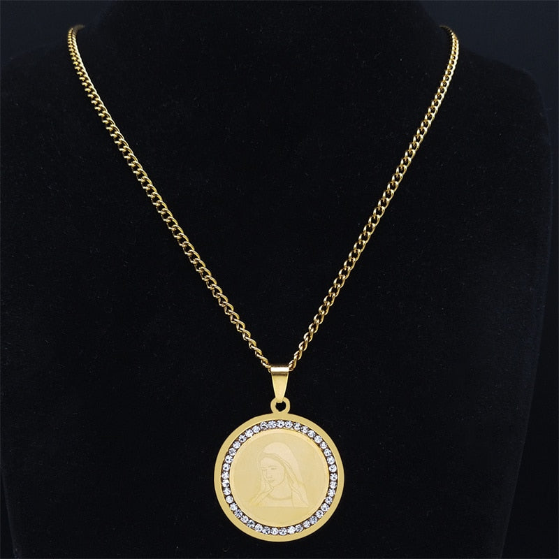 Virgin Mary Crystal Stainless Steel Necklace B (60cm)