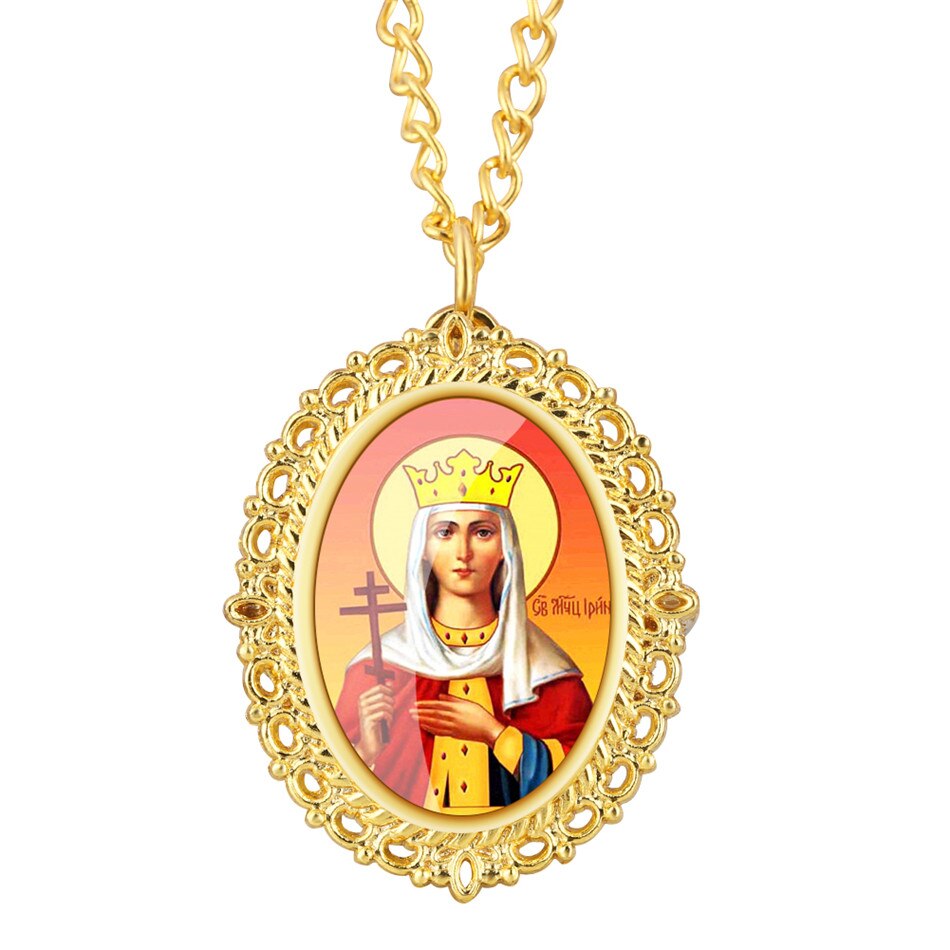 Golden Oval Jesus Virgin Mary Pendant Necklace Watch